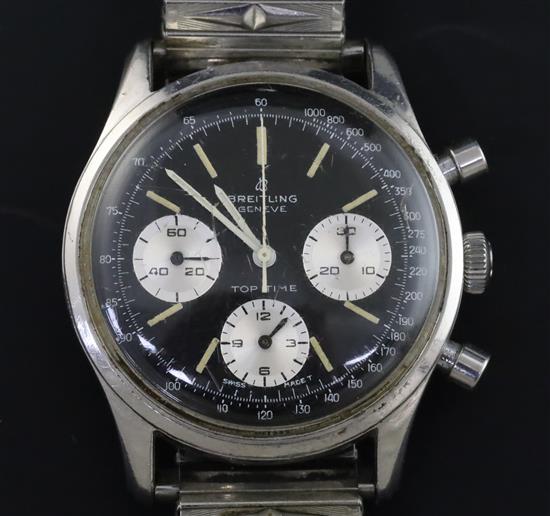 A gentlemans 1960s stainless steel Breitling Top Time chronograph manual wind wrist watch,